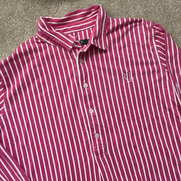 Lauren Ralph Lauren Womens XL Sleepshirt His Shirt Pink Striped Monogram Preppy - Picture 1 of 7